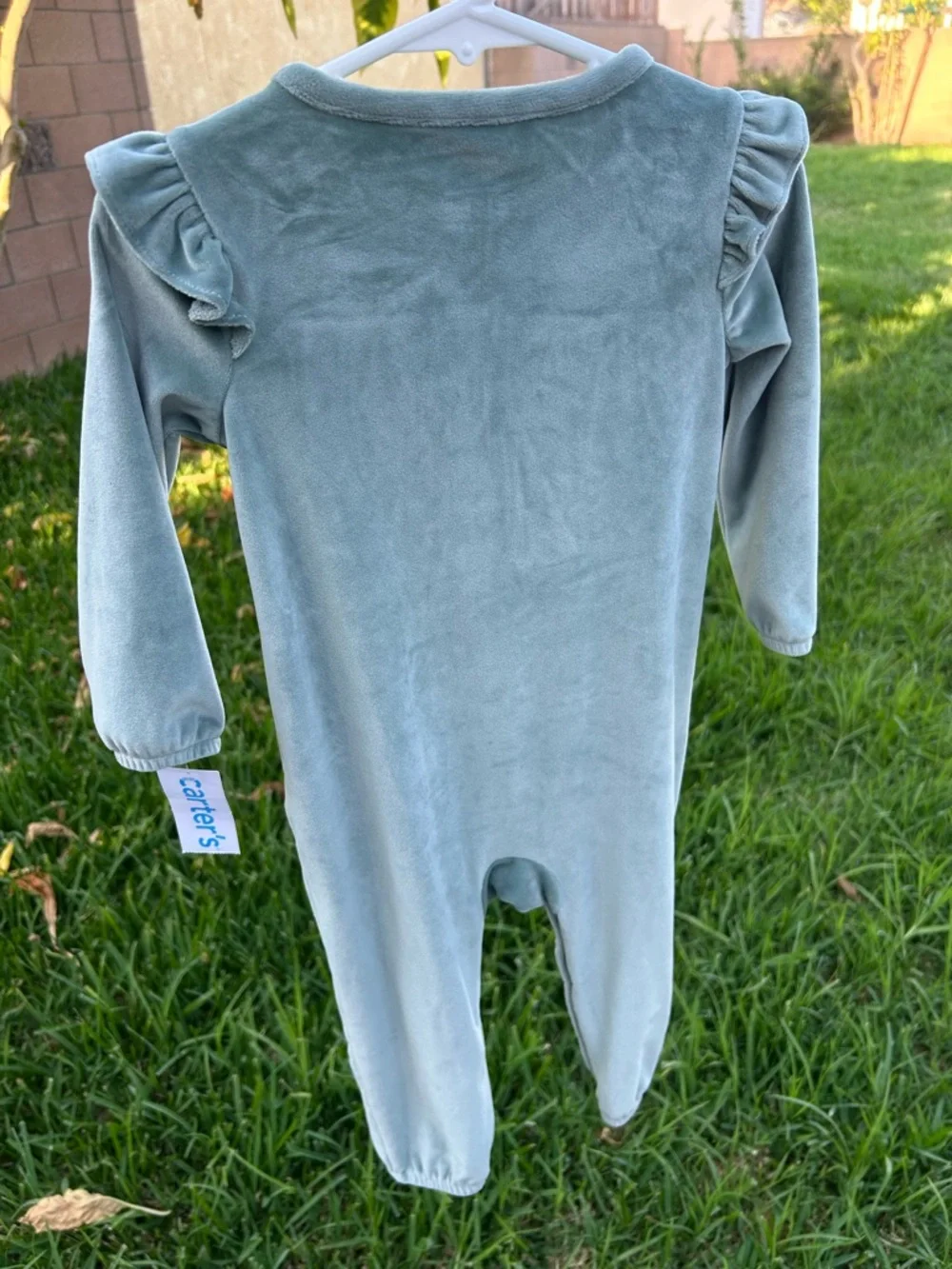 Carter's Sage Green Velvet Footed One-Piece - 18M